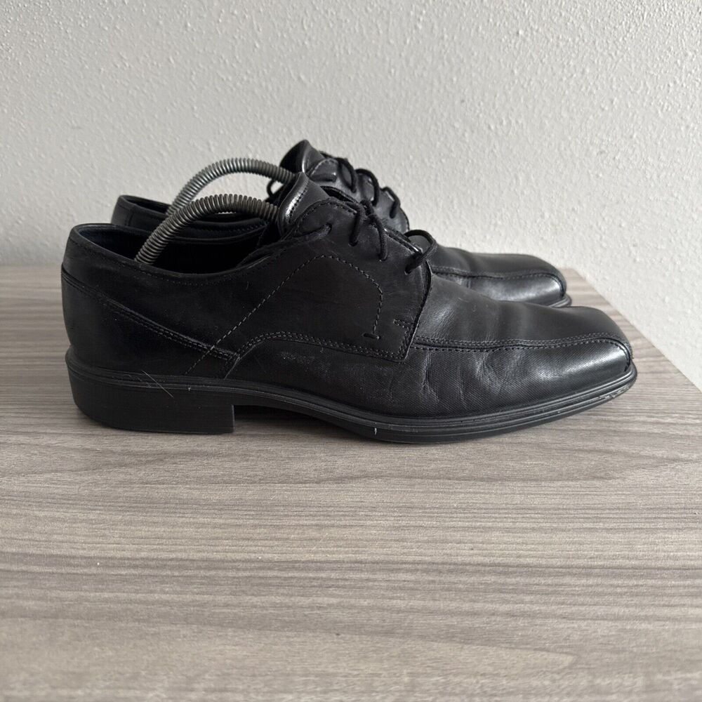 Ecco Austin Men Dress Shoes Black Size 43 US 9 Leather Oxford Square Toe Lace Up - Picture 6 of 11
